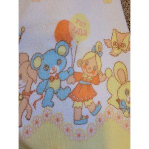 50s Comfort Crib Baby Blanket Yellow Joy Fair Bunny Bear Parade Cotton 42x36
